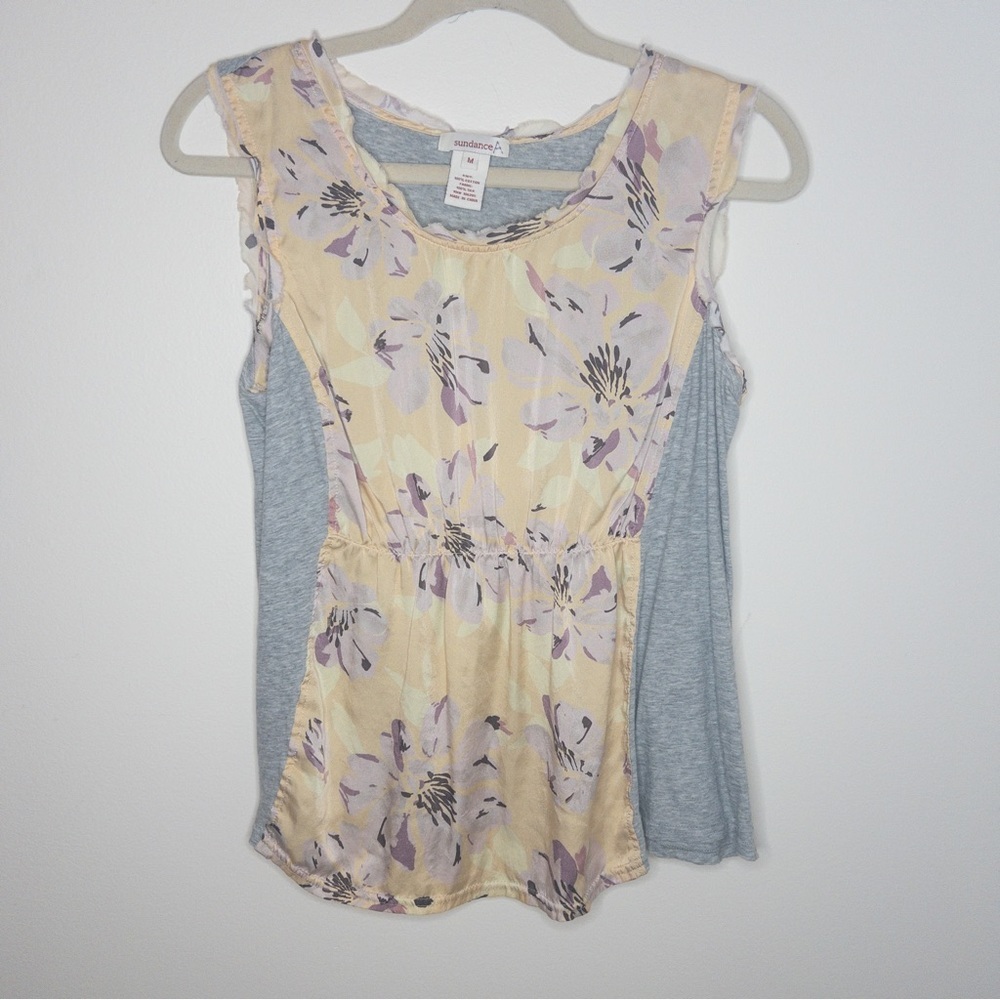 Sundance Floral Mixed Media Silk and Cotton Sleeveless Blouse